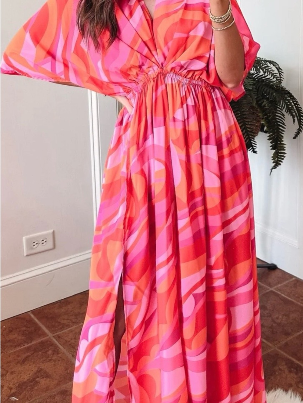 TCEC Pink and Orange Print Maxi Dress